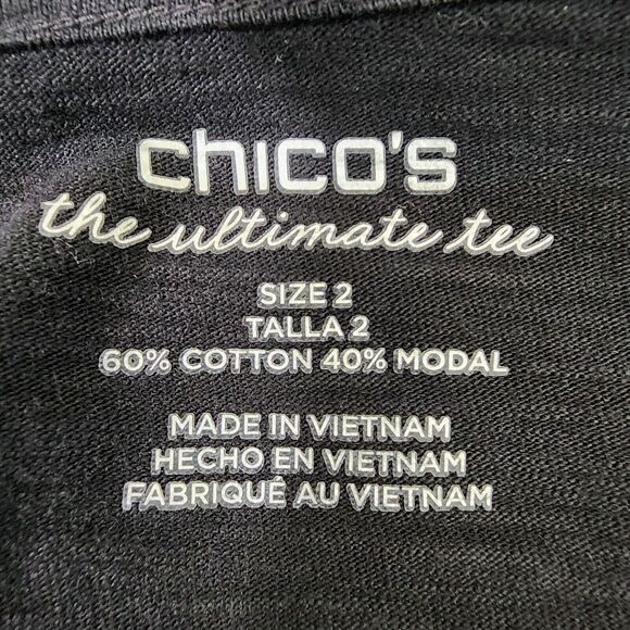Chicos The Ultimate Tee Cardigan Size 2 Large Open Front Cotton Slub Knit Black - Picture 8 of 10